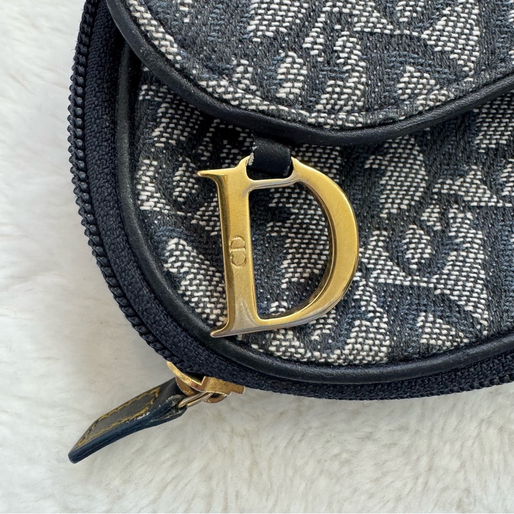DIOR/Christian Dior CD Saddle Bag Navy Trotter Jacquard Pouch - Picture 2 of 11